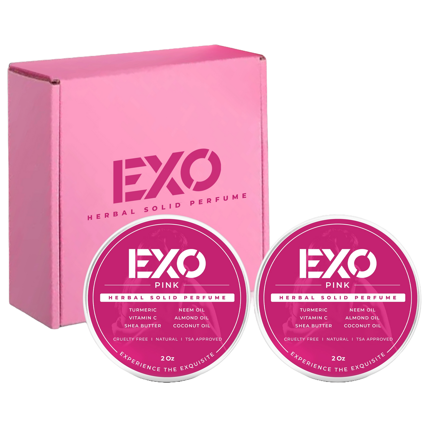 (2 Pack Gift Box) EXO Pink Herbal Eau de Parfum Solid Perfume, Floral & Sweet, 2 oz